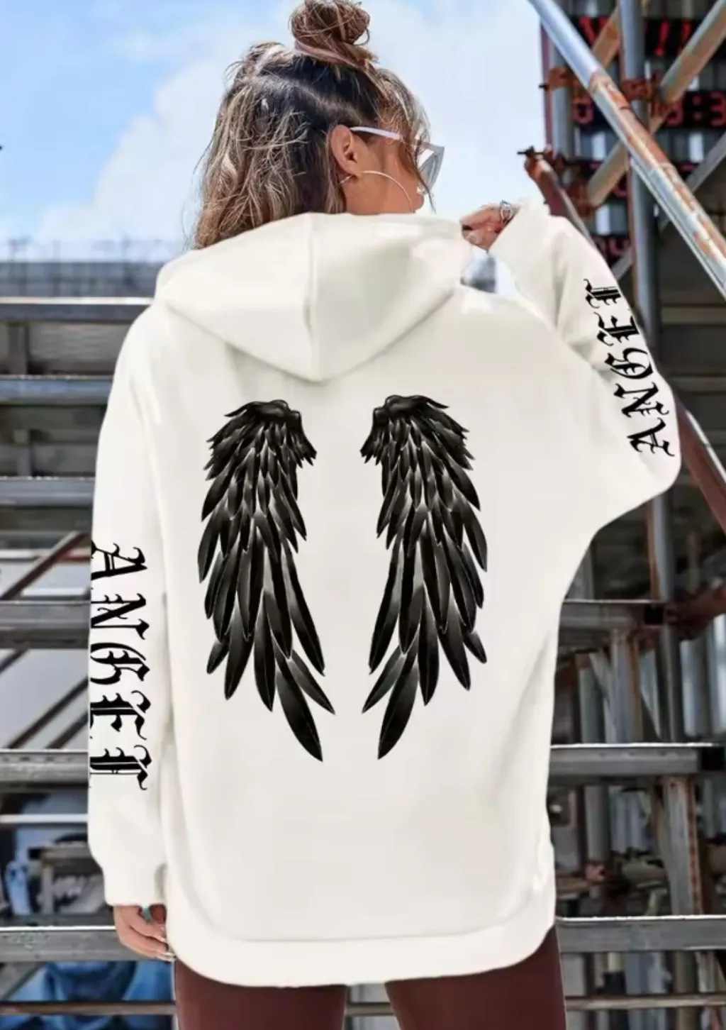 Fashion Women's Drawstring Pocket American Hooded Sweater Fashion Personalized Printing - White