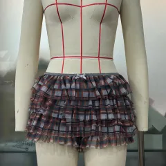 Flounced Wave Solid Color Lolita Low Waisted Shorts - Coffee Plaid - View 1