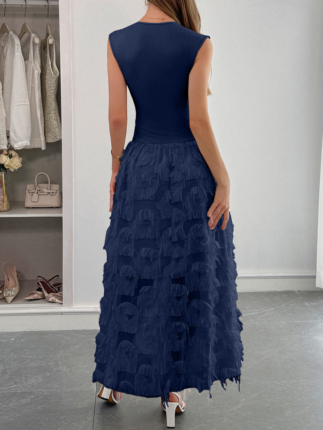 Maxi V-Neck Sleeveless Wedding Guest Dress Boho Style