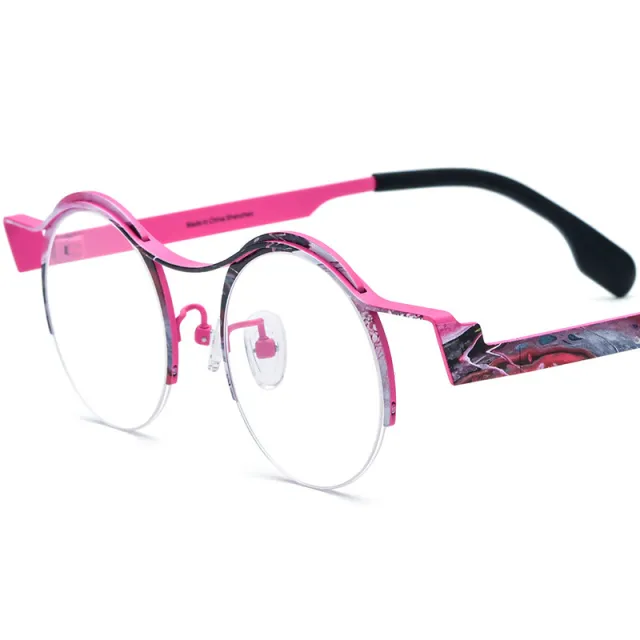 Women's Versatile Colored Ultra light Pure Titanium Myopia Round Glasses Red - Shop at LoveMi