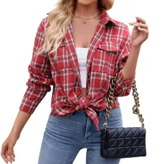 Casual Fashion Loose Plaid Pocket Shirt For Women - White - View 1
