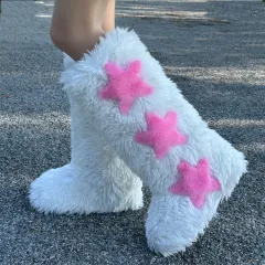 European And American Flat Heel High-top Warm Winter Long Tube Fur Boots - White - View 1