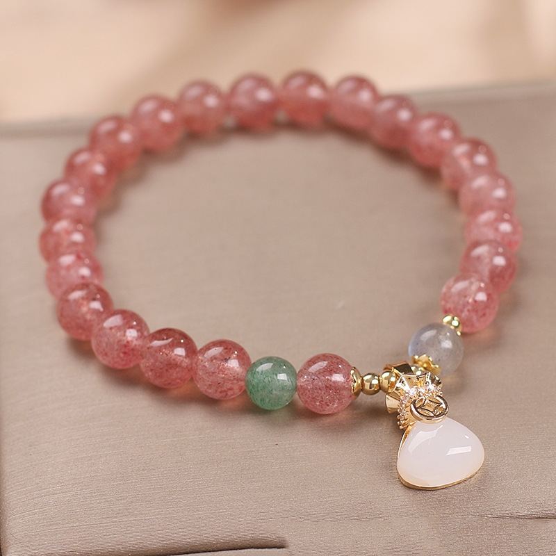 Ethnic Style Natural Strawberry Quartz Bracelet Women