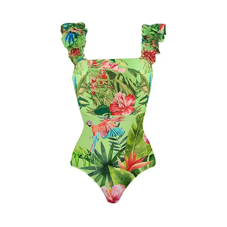 Resort-style Beach-print One-piece Swimsuit And Skirt Set