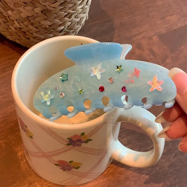 Submarine Painted Colored Diamond Acetic Acid Grab Clip, Niche Retro Back Brain Spoon Plate Hair Clip Blue - Shop at LoveMi
