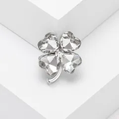 Fashion Simple And Compact Heart Shape Rhinestone Four-leaf Clover Brooch - White - View 1
