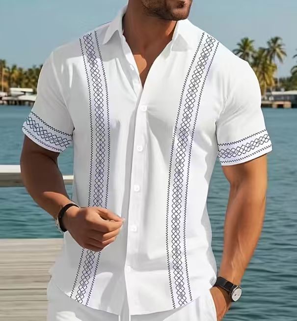 Striped Smart Casual Men’s Short Sleeve Shirt, 3 D Print