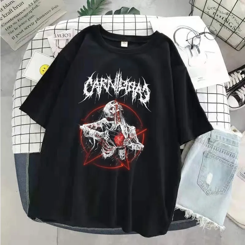 Skull Short Sleeve Hip Hop Cartoon T-shirt Loose - Black