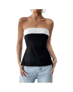 Contrast Color Tube Top Elegant Graceful Commuter Off-neck Tube Top - View 1