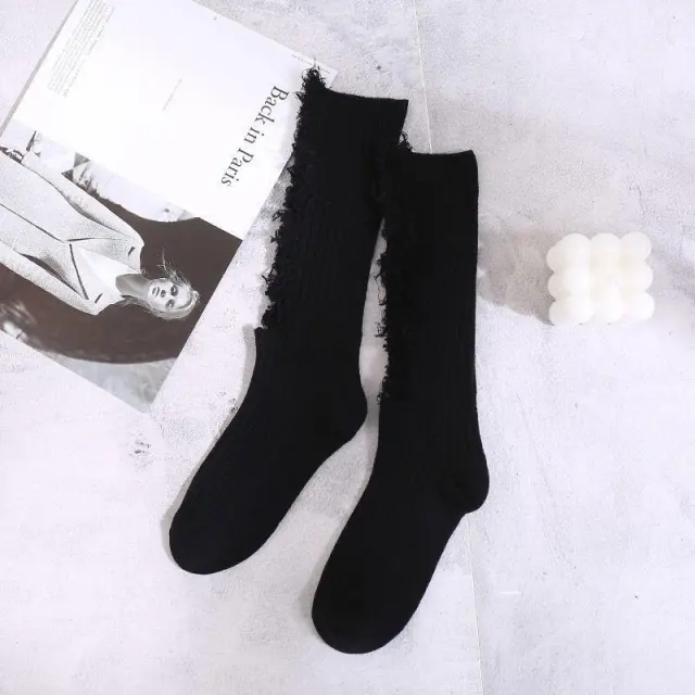 Beggar Ripped For Women Pile Style Thigh High Socks Black - Shop at LoveMi