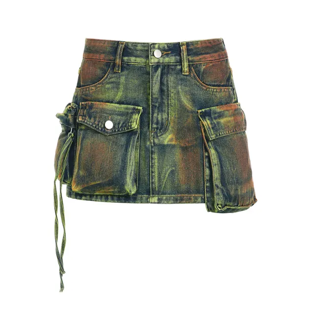 Women's Fashion Color Contrast Washing Tooling Denim Skirt Color - Shop at LoveMi