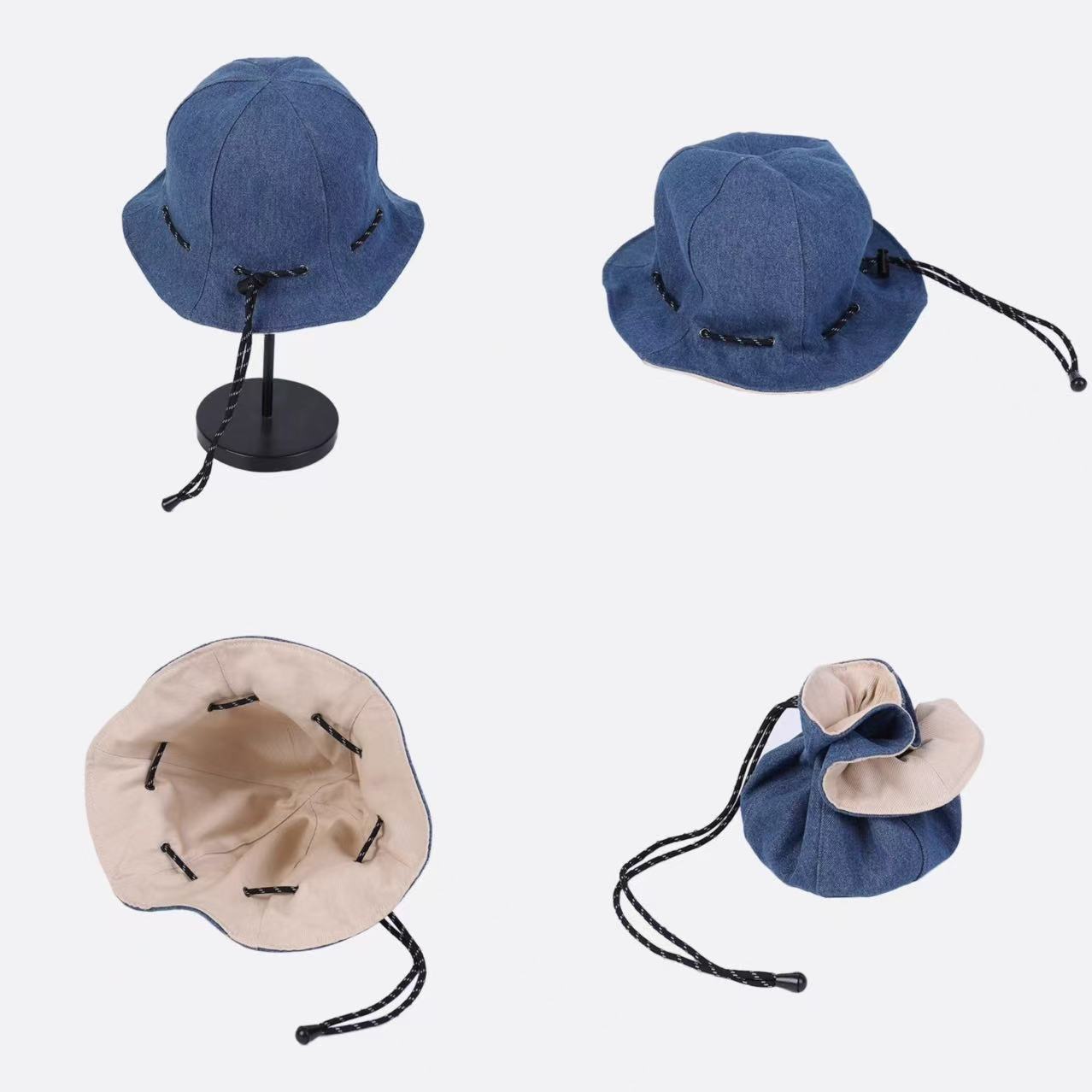 Foldable Fisherman Hat With A Pocket Reversible For Two Styles