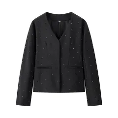 Stylish Simple And Versatile Loose V-neck Diamond Jacket - Picture Color-L - View 1