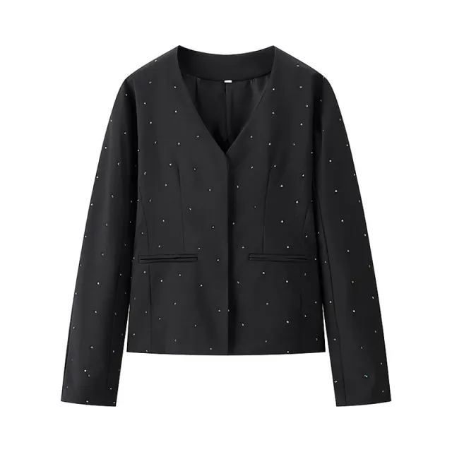Stylish Simple And Versatile Loose V neck Diamond Jacket Picture Color L - Shop at LoveMi