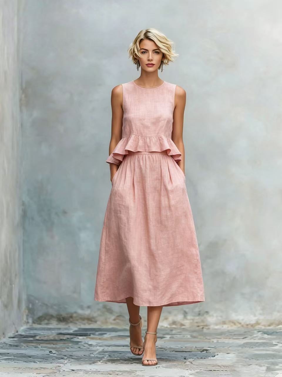 Women's Sleeveless Maxi Dress in Pink – boho beach vacation dress