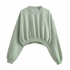Autumn New Women's Clothing Solid Color Basic Short Sweater Ankle Banded Lace-up Jogger Pants Suit - Light Green Top - View 1