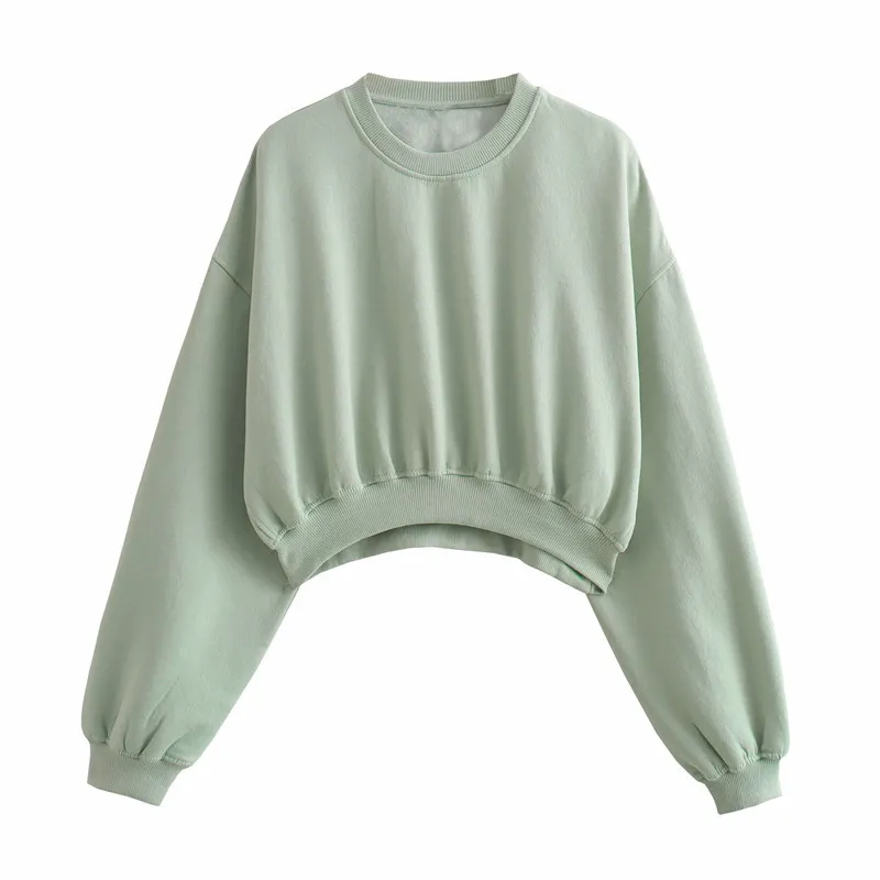 Autumn New Women's Clothing Solid Color Basic Short Sweater Ankle Banded Lace-up Jogger Pants Suit - Light Green Top