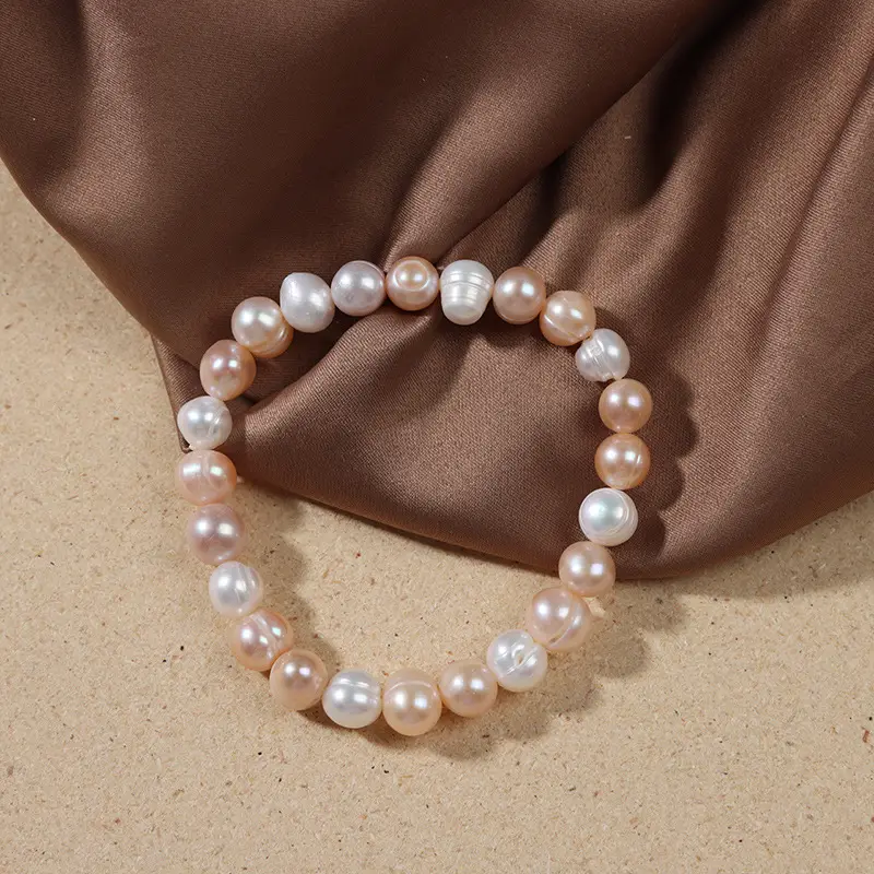 Natural Freshwater Real Pearl Bracelet Elastic Candy Color