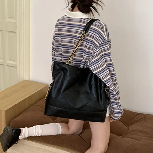 Special interest Design Large Capacity Black Diamond Chain Shoulder Tote Bag Black - Shop at LoveMi