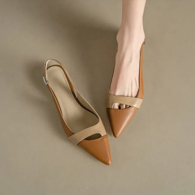Closed Toe French Style Temperament Pumps Retro Color Matching Pointed Toe Flat Shoes Back Empty Summer Women's Fashion Sandals With Skirt Red - Shop at LoveMi
