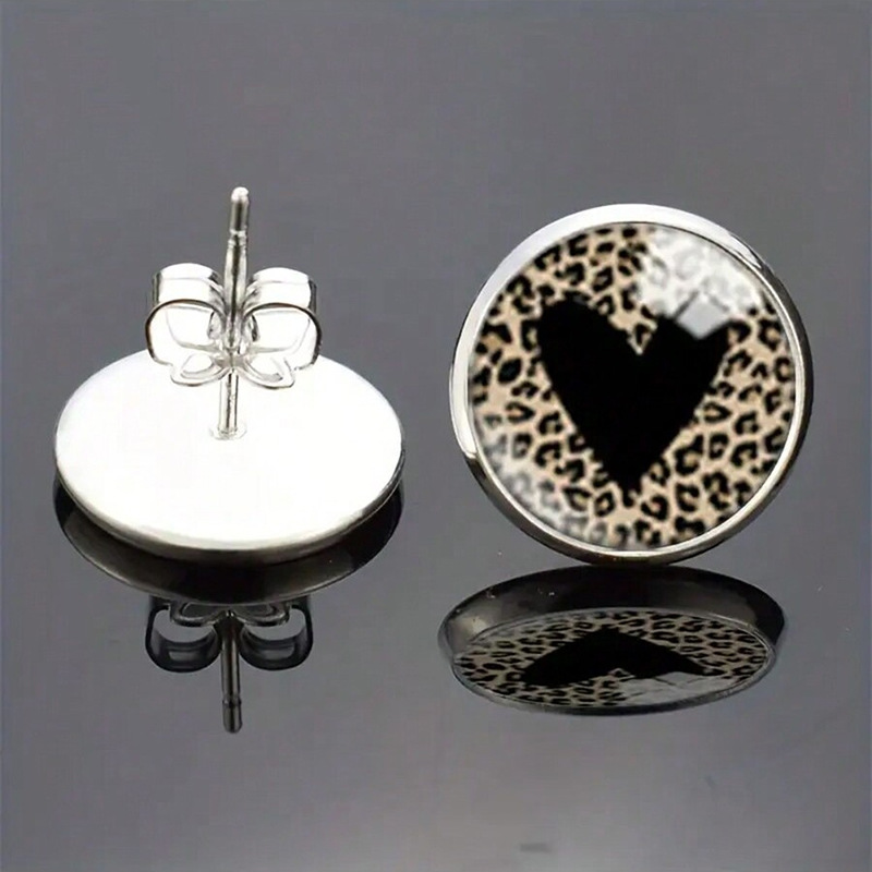 Personality Leopard Print Stud Earrings Time Stone Glass Stainless Steel