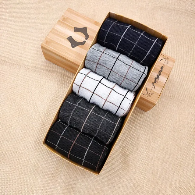 5 Pairs Solidcolor Mid calf Length Men's Socks Boxed Checkered - Shop at LoveMi