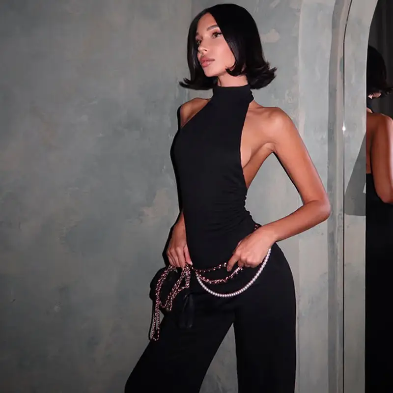 Halter Top Slim-fit Long Bootcut Pants Two-piece Set