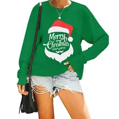 MAMA BEAR Christmas Printed Round Neck Long Sleeve Sweater - Green - View 1