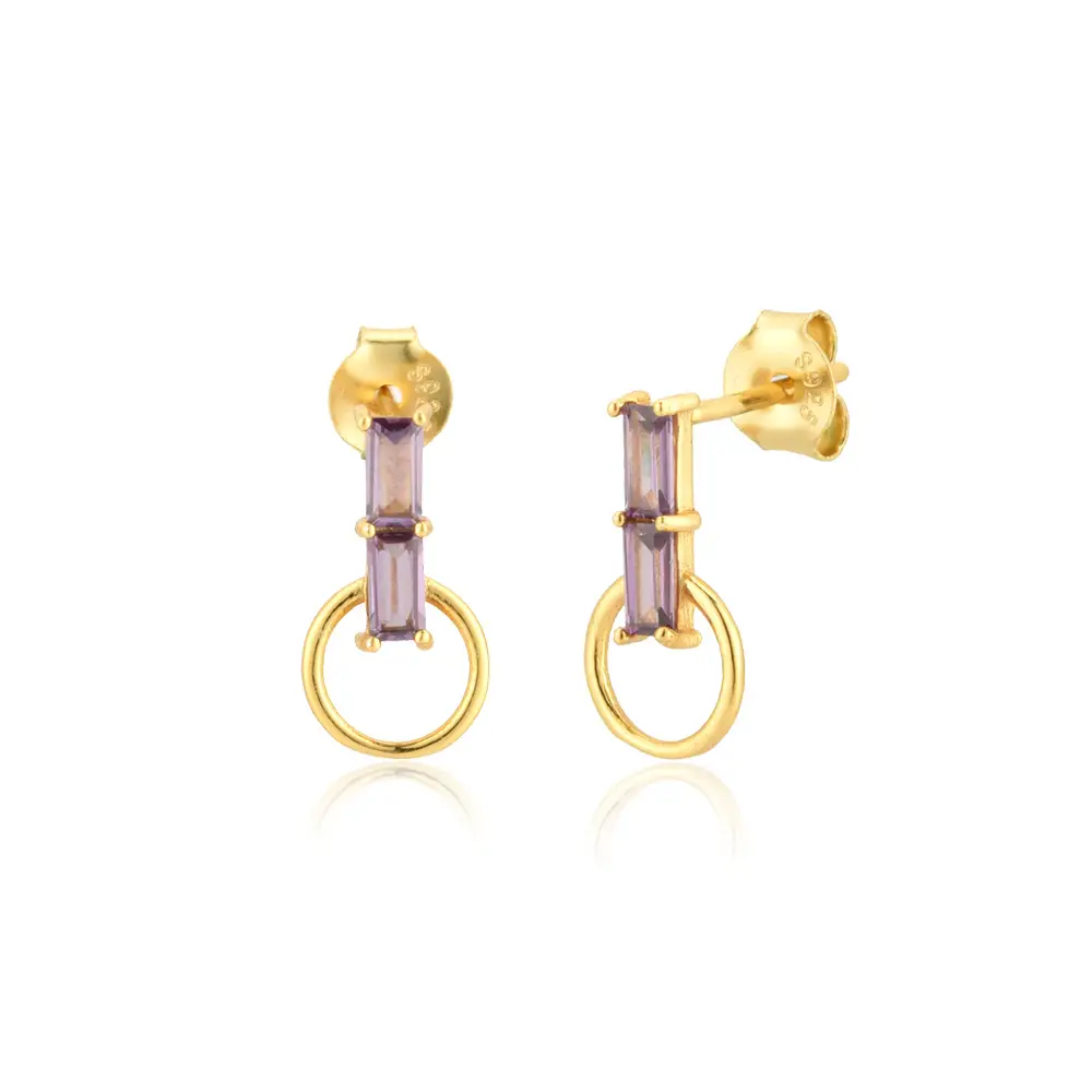 Sterling Silver White Purple Black Design Earring