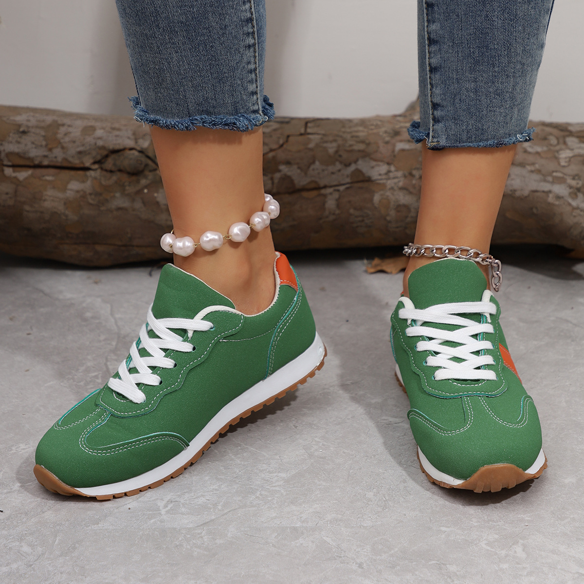 Women’s Round Toe Lace-Up Sneakers – Casual Thick Sole Height-Enhancing Shoes