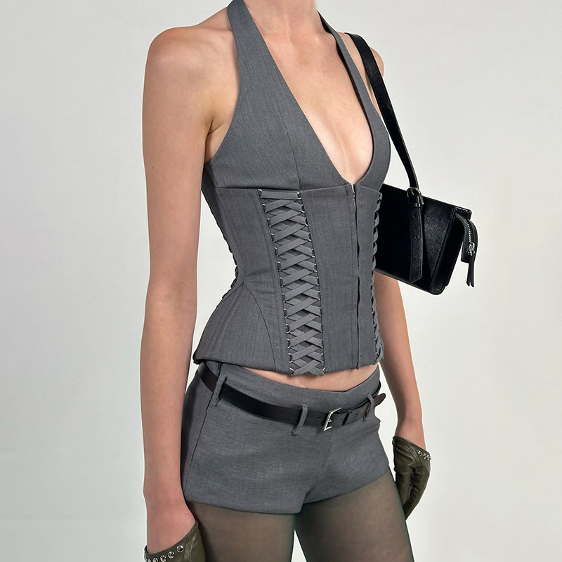 Women's Tied Slim Fit Halter Solid Color Vest