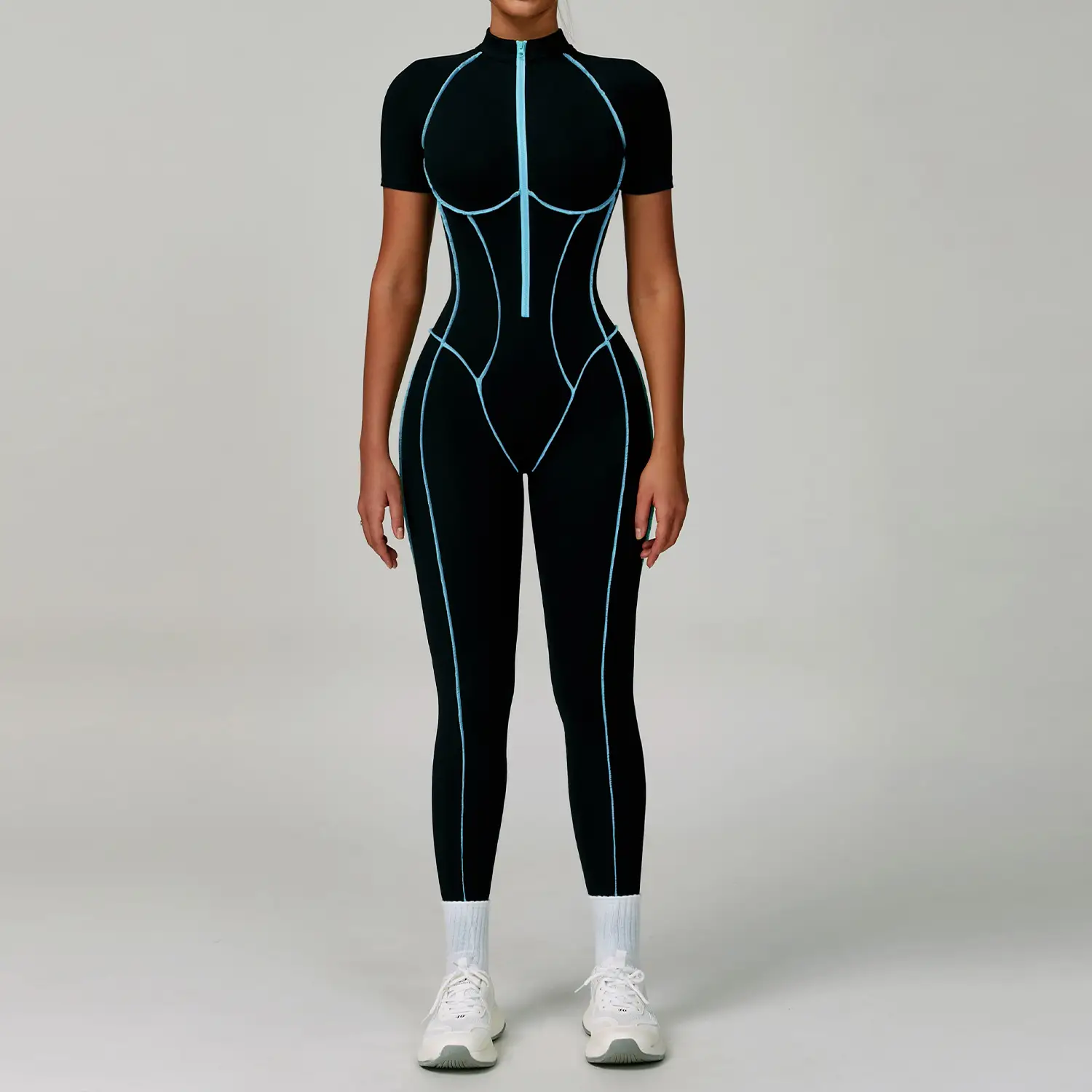 Contrast Color Yoga Workout Clothes Hollow-out Beauty Back Tight Jumpsuit