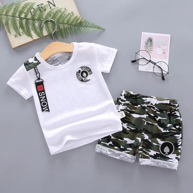 Summer New Boys' Western Style Camouflage Short Sleeve Suit