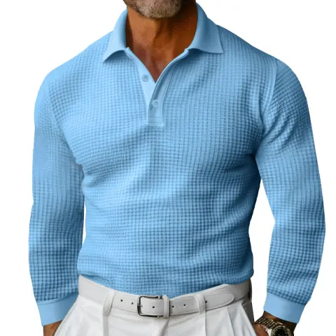 Lapel Button Slim-fit Long-sleeved Men