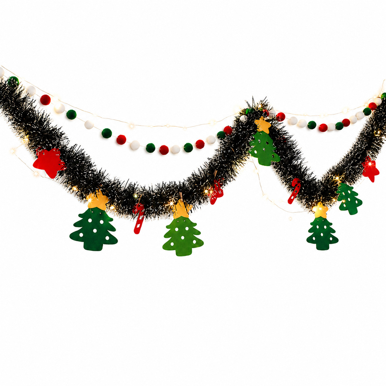 DIY Felt Christmas Ornament Light Strip (Red Bow)