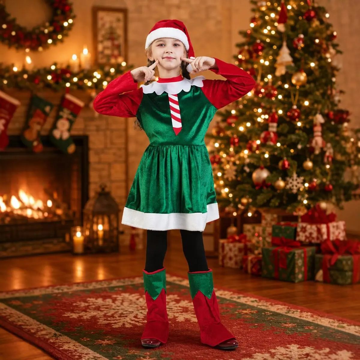 Childrens Christmas Elf Dress Stage Performance Costume