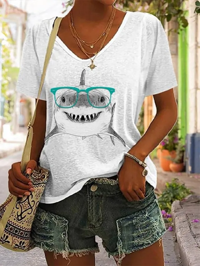 Women's 3D Digital Printing Pullover Loose Diagonal Collar Short Sleeve Bj101123465879 3Xl - Shop at LoveMi