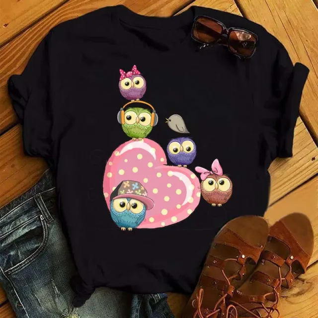 Women's Owl Print Casual Short sleeved T shirt Bt6652 Hs Xxl - Shop at LoveMi