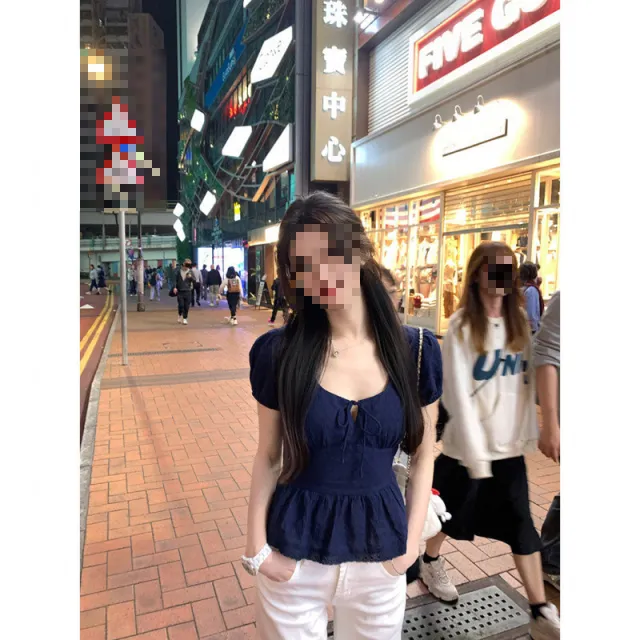 Women's Simple Solid Color French Square Collar Top Blue - Shop at LoveMi