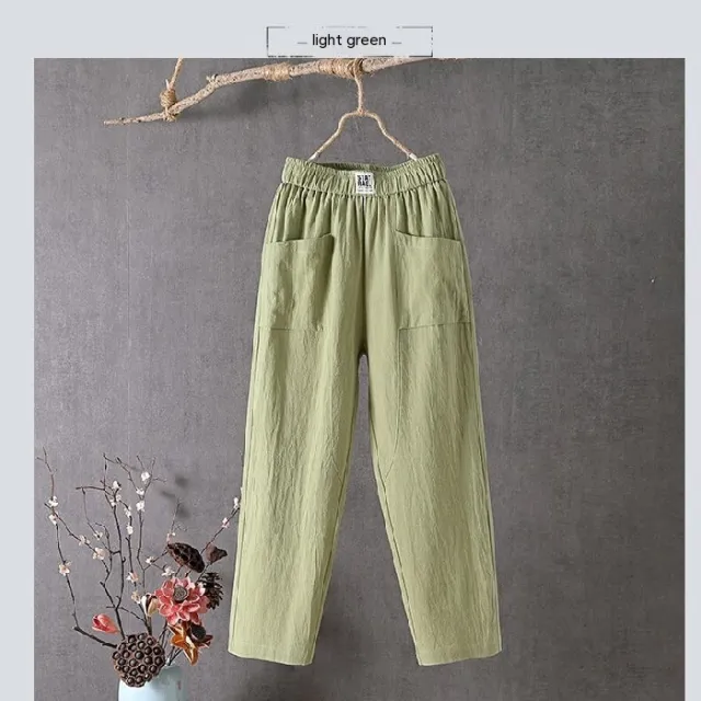 Women's Cotton And Linen Casual Pants Green - Shop at LoveMi