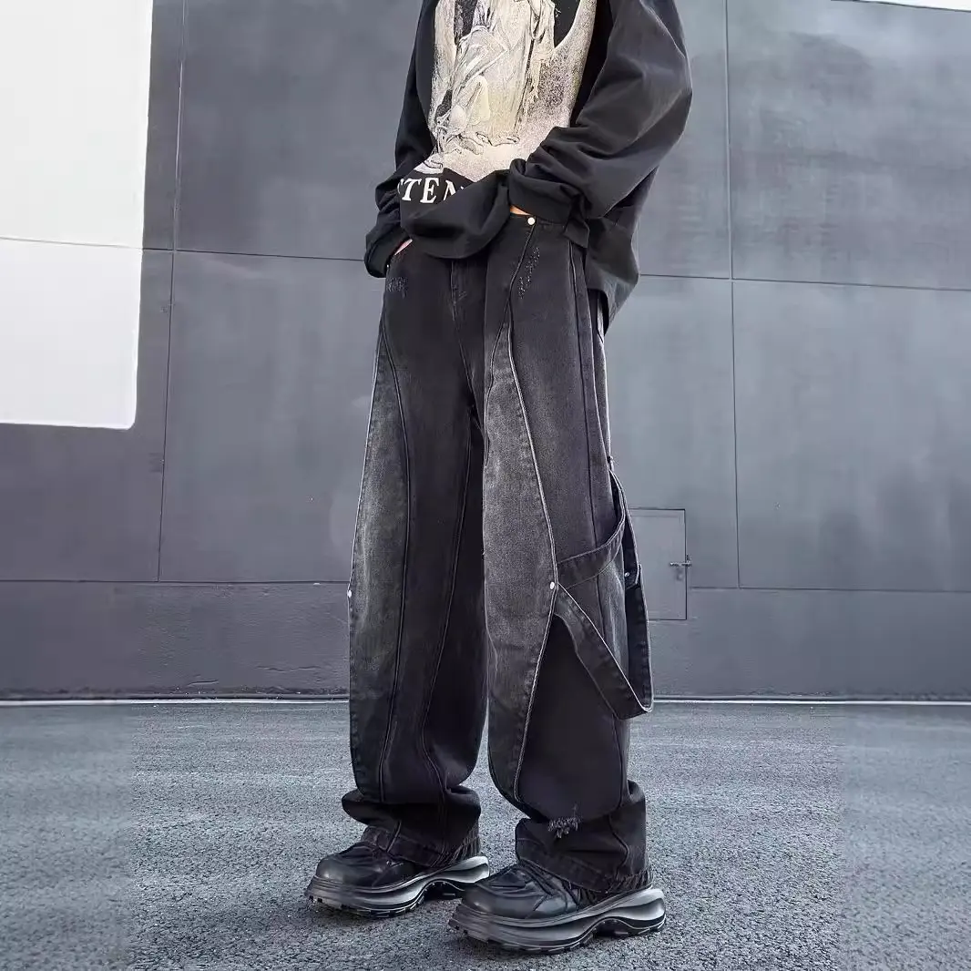 Retro Distressed Jeans For Men Loose-fit Straight-leg