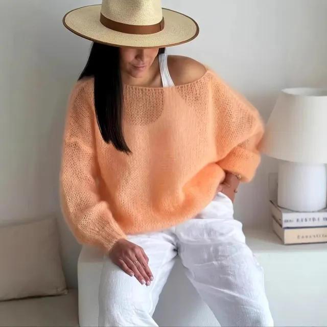 Gentle Thin Hollow Outerwear Knitted Blouse Orange - Shop at LoveMi