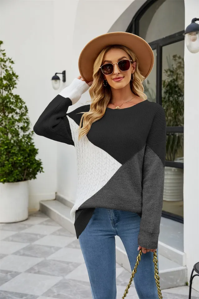 Round Neck Multicolor Women's Knitwear Loose Black - Shop at LoveMi