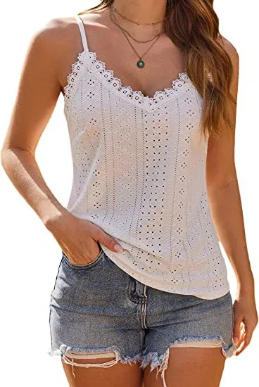 Solid Color Hollow Lace Strappy T shirt White - Shop at LoveMi