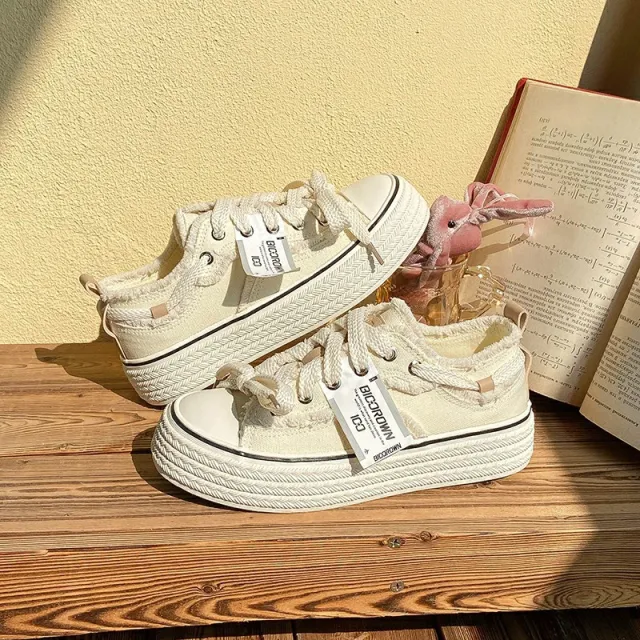 Fall Classic Style Canvas Shoes Women's Low top Beige - Shop at LoveMi