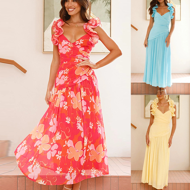 Split-pleated Backless Dress Figure-hugging Style