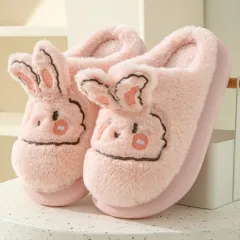 Autumn And Winter High Heel Thick-soled Cotton Slippers - Pink - View 1