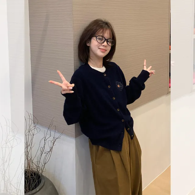 Early Autumn Idle Style Women Wear Sweater Cardigan Coat Navy Blue - Shop at LoveMi