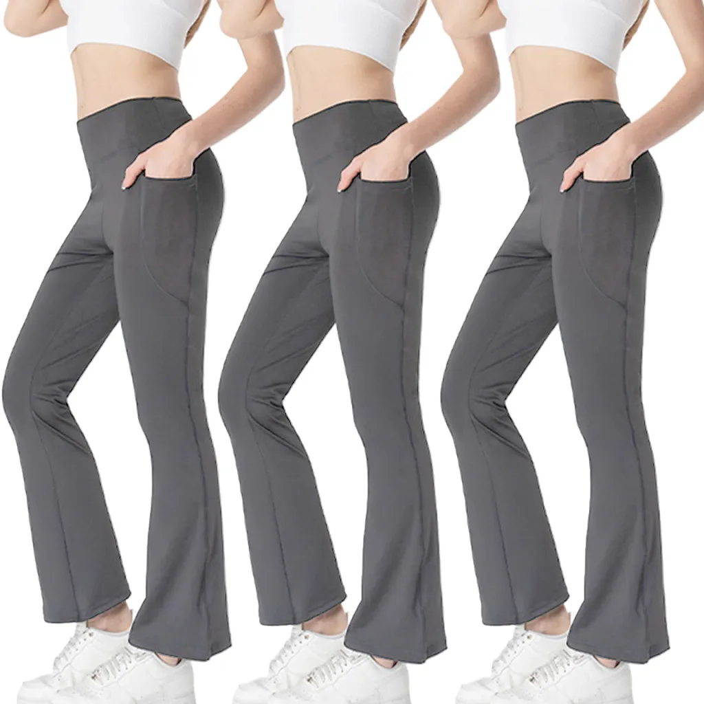 Ladies Mid Waist Abdominal-shaping Slimming Cropped Pants Casual Pocket Bootcut Trousers - Setc