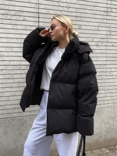 Cotton Padded Jacket Female Loose Cotton Coat Baggy Coat - Black - View 1